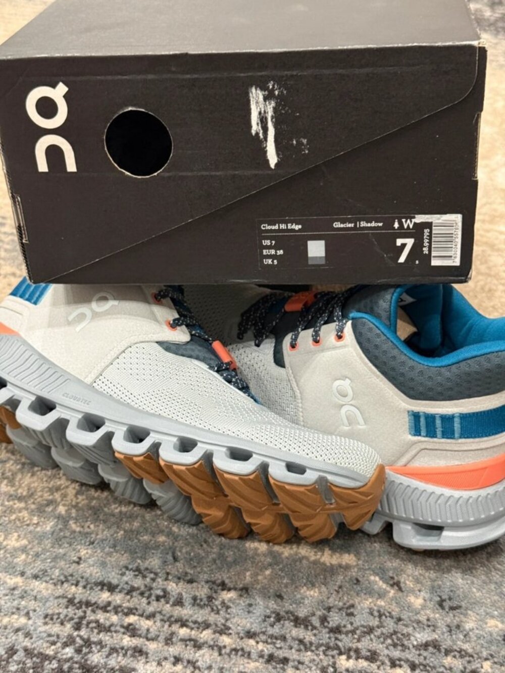 On Cloud Cloud Hi Edge Glacier Shadow Running Shoes Women's US 7 - Picture 9 of 9